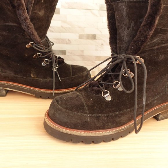 STUART WEITZMAN Boots Women 8 Black Combat Fleece Shearling Velvet Lug Sole Luge - Picture 9 of 16